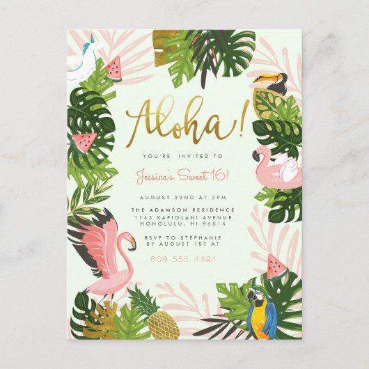 Groen | Tropisch goud in Aloha Hawaii Uitnodiging Briefkaart (Voorkant)