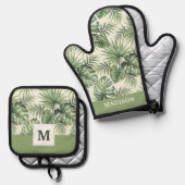 Groen Tropisch palm leest Patroon Ovenwant & Pannenlap Set (Voorkant / Achterkant)