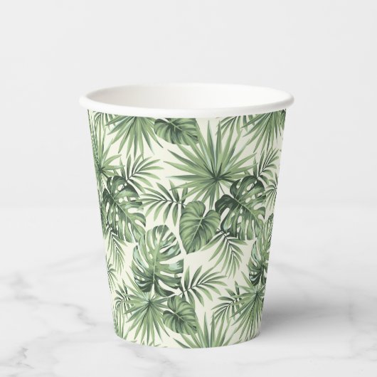 Groen Tropisch palm leest Patroon Papieren Bekers (Voorkant)