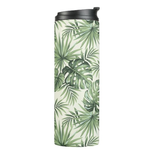 Groen Tropisch palm leest Patroon Thermosbeker (Gedraaid links)