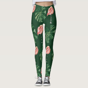 Groen Tropische Flamingo & Monstera Leaf Vrouwen Leggings