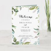 groen tropische kalligrafie gevouwen bruiloft programma (Voorkant)