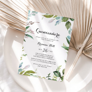 Groen Tropische moderne kalligrafie Quinceañera Kaart