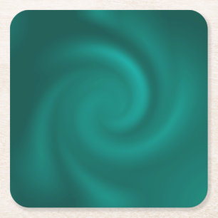 Groen, turquoise spiraalpatroon. vierkante kartonnen onderzetter