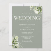 Groen Typografie QR Code Sage Green Wedding Kaart (Voorkant)