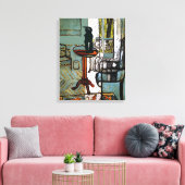 Groen Venster met Zwarte Kat Canvas Afdruk (Insitu (Woonkamer))