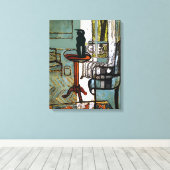 Groen Venster met Zwarte Kat Canvas Afdruk (Insitu (Houten vloer))