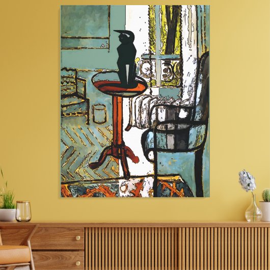 Groen Venster met Zwarte Kat Canvas Afdruk (Insitu (Woonkamer))