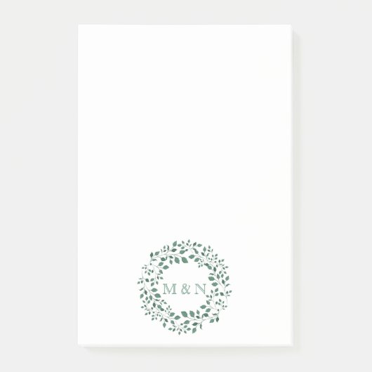 Groen verlaat waterverf | Monogram bruiloft Post-it® Notes (Voorkant)