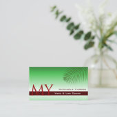 Groen verlopend palmblad met monogram stijlvol visitekaartje (Staand voorkant)