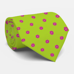 Groen, vers, met roze bloempatroon stropdas
