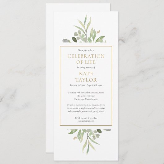 Groen Viering van het Leven Begrafenisdienst Kaart (Voorkant / Achterkant)