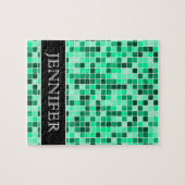 Groen vierkantspatroon + aangepaste naam puzzel legpuzzel (Horizontaal)