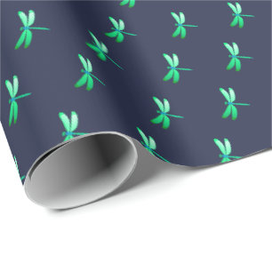  groen viffly patroon op donkerblauw cadeaupapier