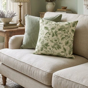 Groen Vintage Botanisch Toile Patroon Kussen