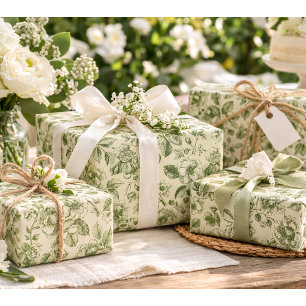 Groen Vintage Botanisch Toilepatroon Cadeaupapier