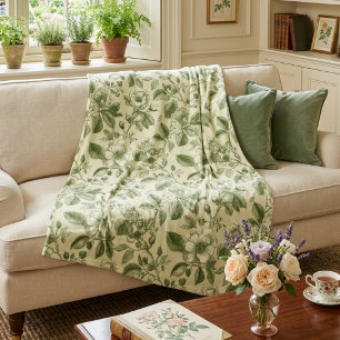 Groen vintage botanisch toilepatroon fleece deken