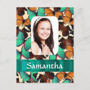 Groen vlinderpatroon foto sjabloon briefkaart
