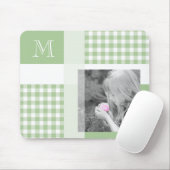 Groen voeg je foto Gingham Modern Monogram toe Muismat (Met muis)