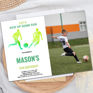Groen Voetbal Verjaardag Uitnodiging met Foto