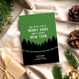 Groen Vrolijk Kerstfeest met retro stijl bos en sn Kaart