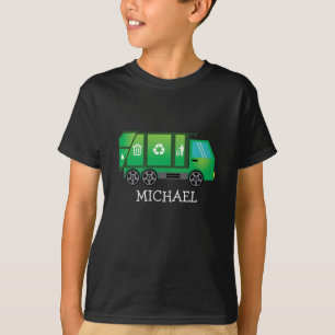 Groen Vuilnis/Recyclen Vrachtwagen met Kinder Naam T-shirt