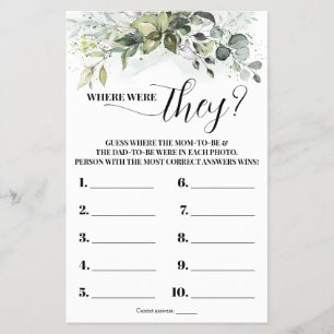 Groen Waar waren ze Baby Shower Spelkaart Flyer
