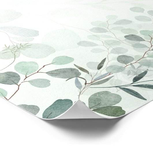 Groen Waterverf Eucalyptus Baby shower Welkom Poster (Hoek)