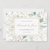 Groen Waterverf Eucalyptus Rustic Gold Foliage Save The Date (Voorkant)