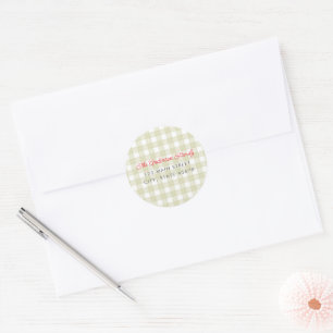 Groen Waterverf Gingham Retouradres Ronde Sticker