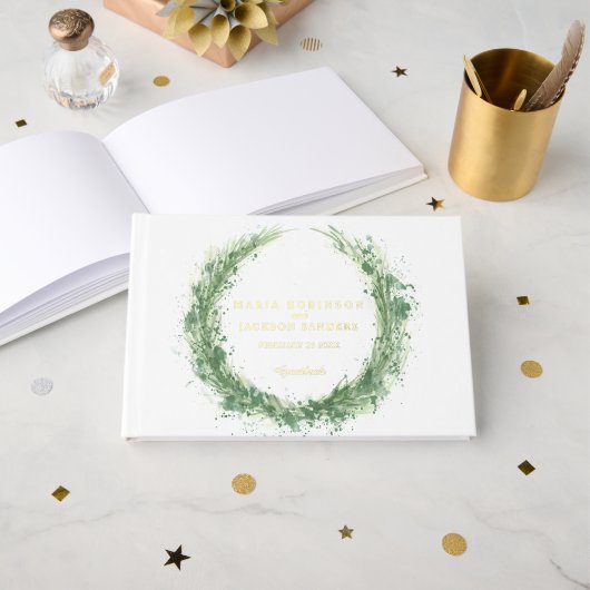 Groen waterverf gras trouwwijze groen gastenboek (Voorkant open)