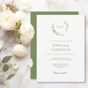 groen Waterverf krans blad monogram bruiloft Kaart