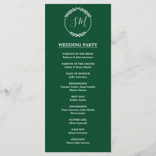 groen Waterverf loof bruiloft bruiloft ceremonie Programma (Achterkant)