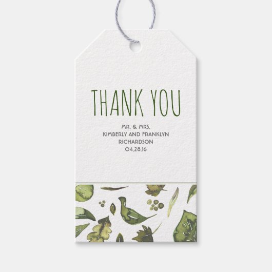 Groen Waterverf Modern Rustiek Bruiloft Cadeaulabel (Voorkant)