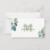 Groen Waterverf RSVP monogram Notitiekaartje (Achterkant)
