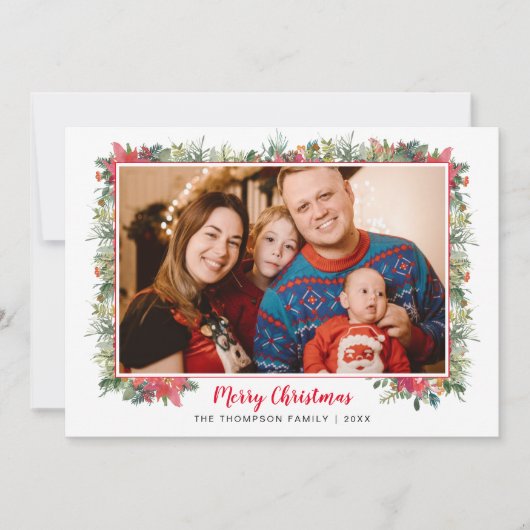 Groen Waterverf Schrift Foto Collage Kerstmis Feestdagenkaart (Voorkant)