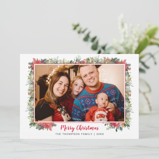 Groen Waterverf Schrift Foto Collage Kerstmis Feestdagenkaart (Staand voorkant)
