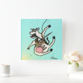 Groen Weenii "COWABUNGEE!" Square Wall klok (Huis)