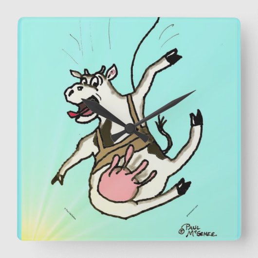 Groen Weenii "COWABUNGEE!" Square Wall klok (Voorkant)