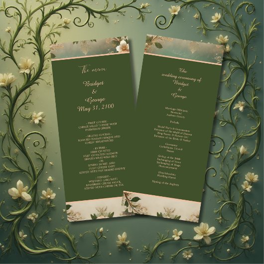 Groen Whimsical Middeleeuws Bos Wedding programma