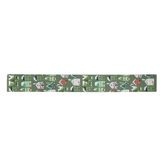 Groen winterhuis kerstsatin Ribbon Lint (Voorkant)