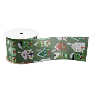 Groen winterhuis kerstsatin Ribbon Lint