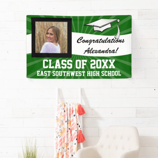 Groen Wit Aangepaste Foto Afstuderen Teken Spandoek (Insitu)