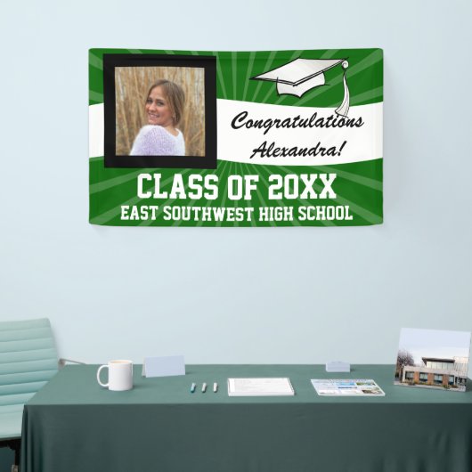 Groen Wit Aangepaste Foto Afstuderen Teken Spandoek (Beurs)