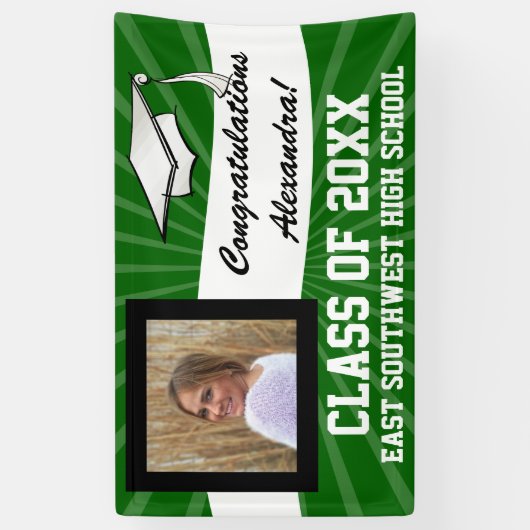 Groen Wit Aangepaste Foto Afstuderen Teken Spandoek (Verticaal)