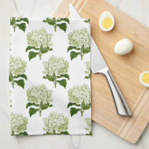 Groen Wit Antiek Hydrangea Illustratiepatroon Theedoek