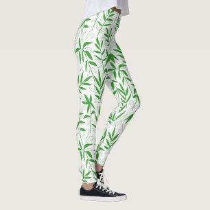 Groen & wit bamboe blad Japans patroon Leggings