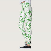 Groen & wit bamboe blad Japans patroon Leggings (Links)