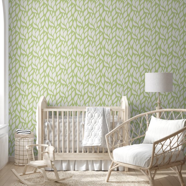 Groen-wit bladpatroon behang (Kinderen)