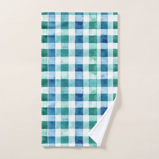 Groen Wit Blauw Plaid Stripes Kerstmis Bad Handdoek (Handdoek)